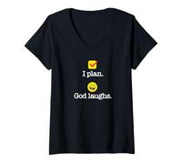 Women's I Plan. God Laughs. Funny Recovery Design V-Neck T-Shirt