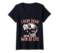 Womens I Play Dead and Still Win at Life Opossum V-Neck T-Shirt