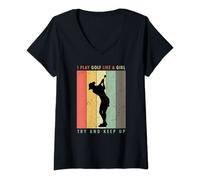 Womens I Play Golf LIke A Girl Try And Keep Up - Funny Ladies Golf V-Neck T-Shirt