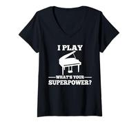 Womens I play piano, what is your super power? V-Neck T-Shirt