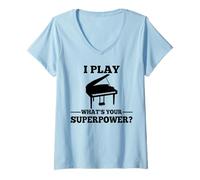 Womens I Play Piano, What is Your Super Power? V-Neck T-Shirt