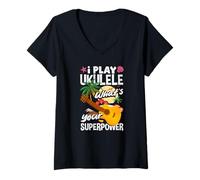 Women's I Play Ukulele Whats Your Superpower Music Lover Musician V-Neck T-Shirt