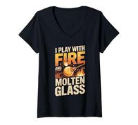 Women's I Play with Fire and Molten Glass Glassblower V-Neck T-Shirt