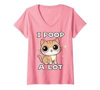 Womens I Poop A Lot, Funny Cat Poop Pooping Meme V-Neck T-Shirt