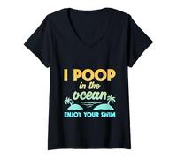 Womens I Poop In The Ocean Enjoy Your Swim Beach Humor - V-Neck T-Shirt