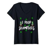 Women's I Poop Shamrocks Funny St Patrick Day Lucky Four Leaf Clover V-Neck T-Shirt