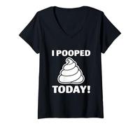 Womens I Pooped Today Bathroom Toilet Joke Funny Poop V-Neck T-Shirt