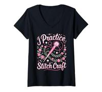 Women's I Practice Stitch Craft Cross Stitch Needlework V-Neck T-Shirt