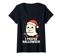Womens I Prefer Halloween Ghost Santa Hat Sarcastic Christmas V-Neck T-Shirt