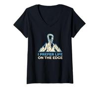 Women's I Prefer Life On The Edge Rock Climbing Boulderer V-Neck T-Shirt