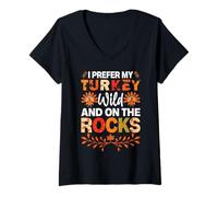 Womens I Prefer My Turkey Wild and on The Rocks Bourbon Whiskey V-Neck T-Shirt