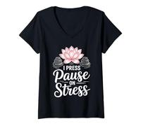 Women's I Press Pause On Stress Funny Massage Therapist V-Neck T-Shirt