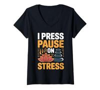 Women's I Press Pause On Stress Massage Therapist Funny V-Neck T-Shirt