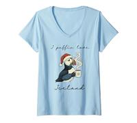 Womens I Puffin Love Iceland Funny Christmas Bird Souvenir V-Neck T-Shirt