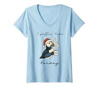 Womens I Puffin Love Norway Funny Christmas Bird Souvenir V-Neck T-Shirt