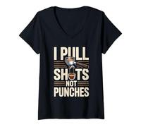 Womens I Pull Shots Not Punches Funny Coffee Barista Humor V-Neck T-Shirt