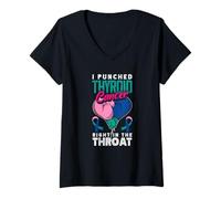 Womens I Punched Thyroid Cancer Right in The Throat V-Neck T-Shirt