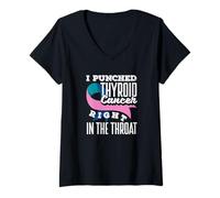 Womens I Punched Thyroid Cancer Right in The Throat V-Neck T-Shirt