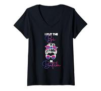 Women's I Put The Bi in Bitch LGBTQ Flag Bisexual Pride V-Neck T-Shirt