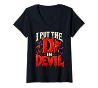 Women's I Put The D in Devil Funny Halloween Couples Rude Humor V-Neck T-Shirt