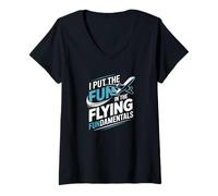 Womens I Put The Fun in Flying Fundamentals, Flight Instructor V-Neck T-Shirt