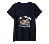 Womens I Put The Pro In Procrastinate Funny Sloth Couch Design V-Neck T-Shirt