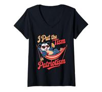 Womens I Put The Tism in Patriotism Opossum in a Hammock V-Neck T-Shirt