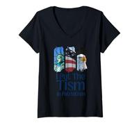 Womens I Put The Tism in Patriotism Retro Funny Autism Support USA V-Neck T-Shirt