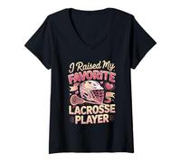 Women's I Raised My Favorite Lacrosse Player Mom Dad V-Neck T-Shirt