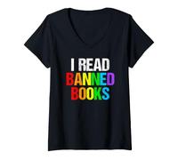 Women's I Read Banned Books Rainbow V-Neck T-Shirt
