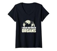 Womens I Read Between Organs Funny Mortuary Science an Autopsy Tech V-Neck T-Shirt