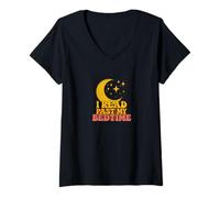 Womens I Read Past My Bedtime Crescent Moon Bookish Night Reader V-Neck T-Shirt