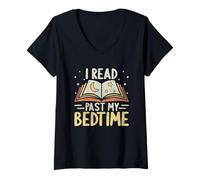 Womens I Read Past My Bedtime Moon Stars Open Book V-Neck T-Shirt