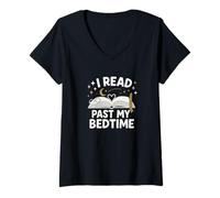 Womens I Read Past My Bedtime Open Book Moon Stars Graphic V-Neck T-Shirt