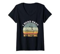 Womens I Read Past My Bedtime Shirt Cute Quote Book Lover Vintage V-Neck T-Shirt