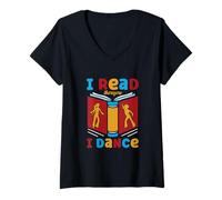 Womens I Read Therefore I Dance Book Books Readers Dancer Dancing V-Neck T-Shirt