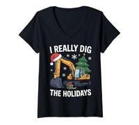 Womens I Really Dig The Holidays Excavator Fun for Construction V-Neck T-Shirt
