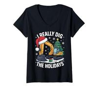 Womens I Really Dig The Holidays for Construction Workers Christmas V-Neck T-Shirt
