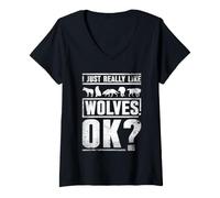 Women's I Really Just Like Wolves Wolf Lover Forest Wildlife Nature V-Neck T-Shirt