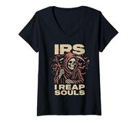 Womens I Reap Souls IRS Special Agent Grim Reaper Angel Of Death V-Neck T-Shirt
