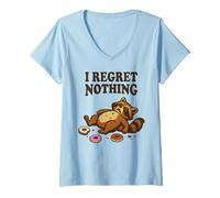 Womens I Regret Nothing Funny Raccoon Donut Snack Humor Graphic V-Neck T-Shirt