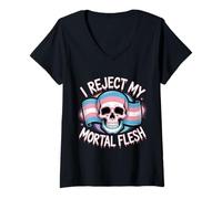 Womens I Reject My Mortal Flesh LGBTQ+ Queer Expression |---- V-Neck T-Shirt