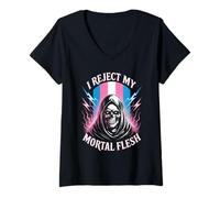 Womens I Reject My Mortal Flesh Transgender Pride Reaper Identity V-Neck T-Shirt