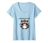 Womens I Require Spooky Snacks Angry Raccoon Halloween V-Neck T-Shirt