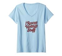 Women's I Rescue Vintage Stuff Funny Thrifting V-Neck T-Shirt