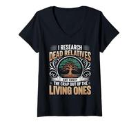 Womens I Research Relatives Genetic Genealogist Ancestor Genealogy V-Neck T-Shirt
