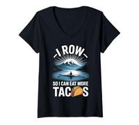 Womens I Row So I Can Eat More Tacos Funny Rowing Rower V-Neck T-Shirt
