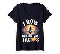 Womens I Row So I Can Eat More Tacos Funny Rowing V-Neck T-Shirt