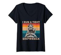 Womens I Run A Tight Shipwreck Funny Raccoon Captain V-Neck T-Shirt