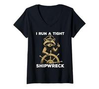 Womens I Run A Tight Shipwreck Funny Raccoon V-Neck T-Shirt